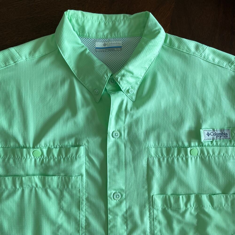 Columbia PFG Vented Shirt Mens XL Lime Green Short Sleeve Omni Shield
